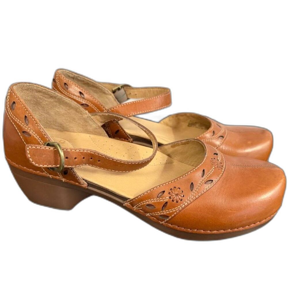 Dansko Women's Mary Jane Clog Brown Size 41 Tan Leather Comfort Travel Shoes
